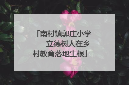 南村镇郭庄小学——立德树人在乡村教育落地生根