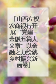 山西左权农商银行开展“党建+金融五篇大文章”以金融之力绘就乡村振兴新画卷